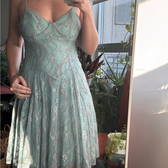 Free People Light Blue Lace A-Line Knee Length V-Neck Dress Size 4 - Picture 7 of 10